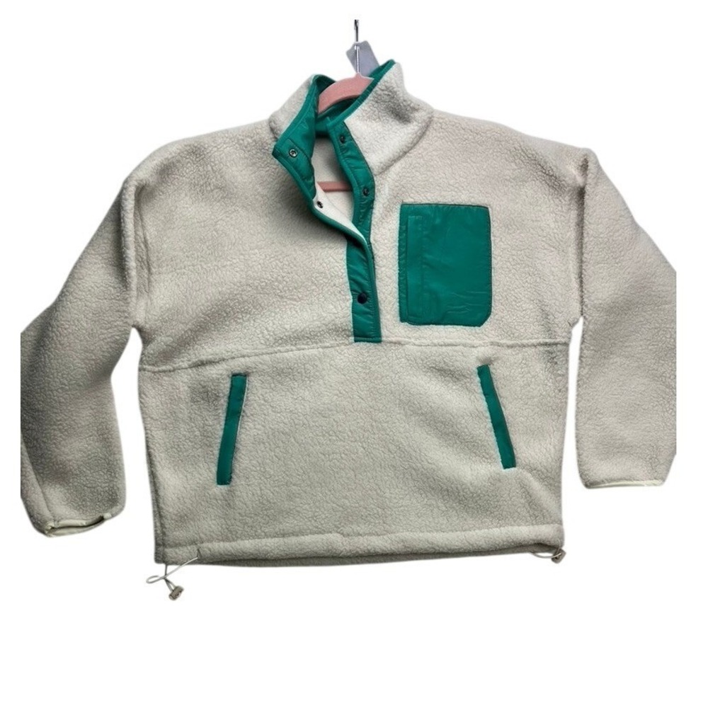 Wilo The Label Cosy Fleece Snap Mock Neck‎ Pullover Clay Teal WL-323-09 S NEW